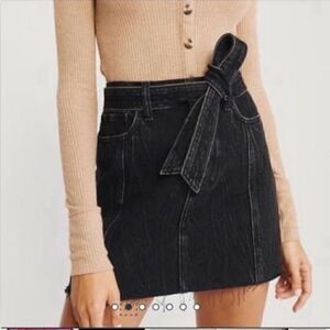Abercrombie & Fitch Natural Waist Black Jean Belted Mini Skirt